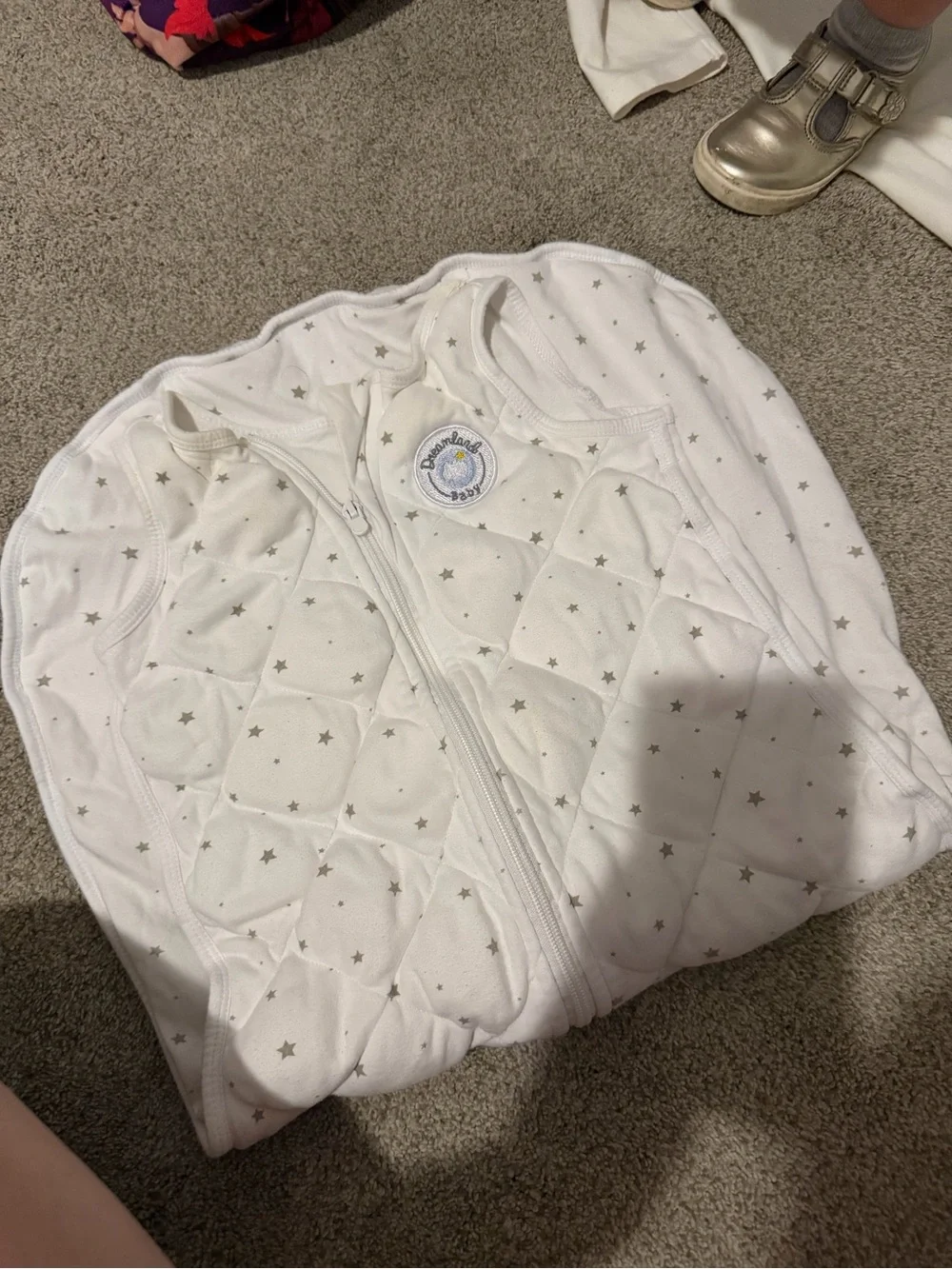Quilted Cream Star Baby Sleep Sack with Front Zipper